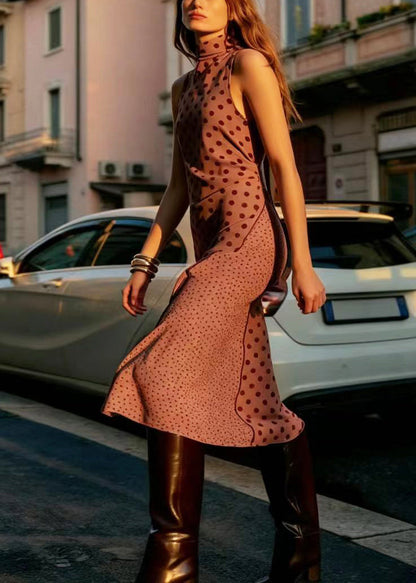Women's Maxi Dress Turtleneck Patchwork 1