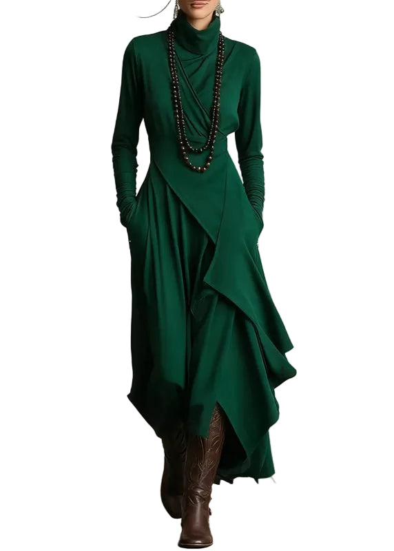 Women's Maxi Dress Turtleneck Patchwork Style 0
