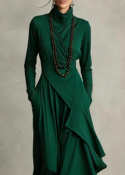 Women's Maxi Dress Turtleneck Patchwork Style 1