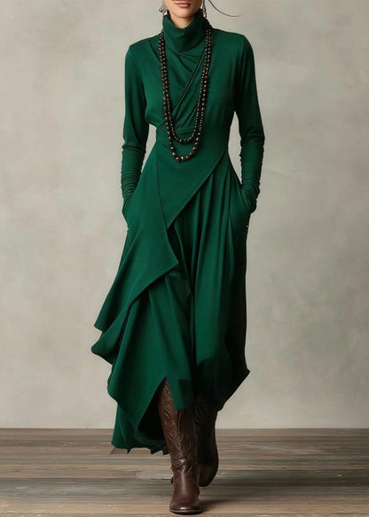 Women's Maxi Dress Turtleneck Patchwork Style 2