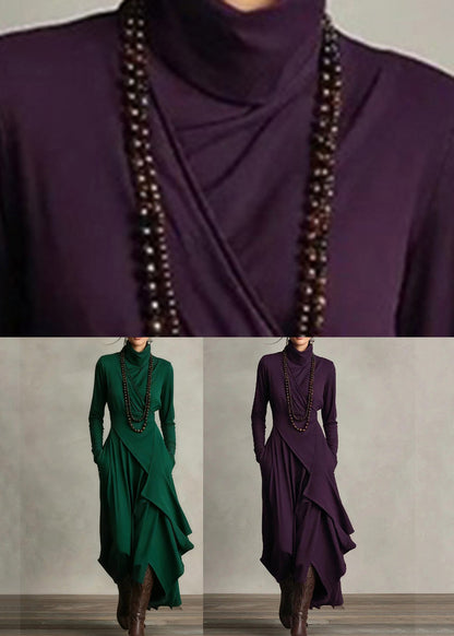 Women's Maxi Dress Turtleneck Patchwork Style 4