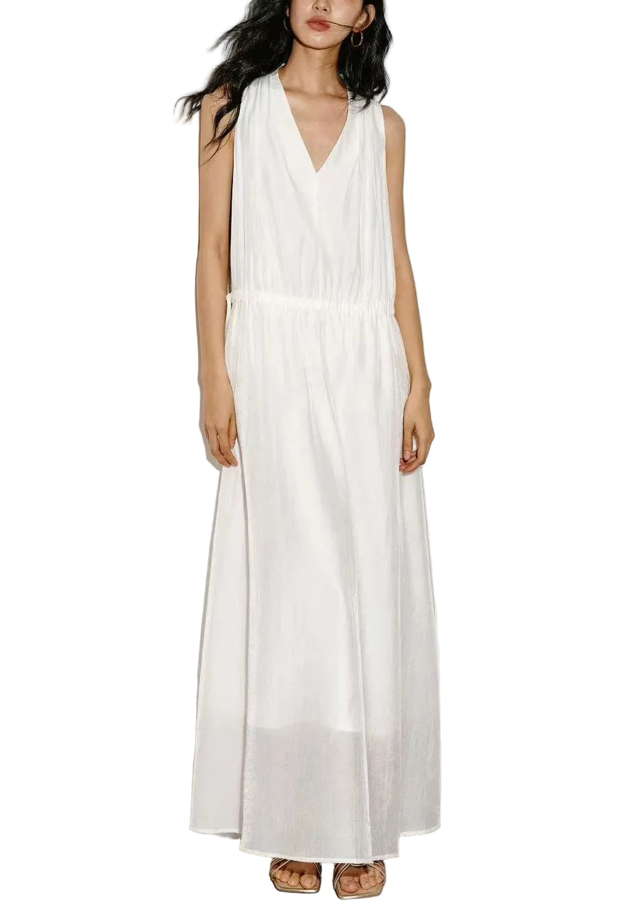 Women's Maxi Dress V Neck Drawstring Sleeveless Casual Summer Style 0