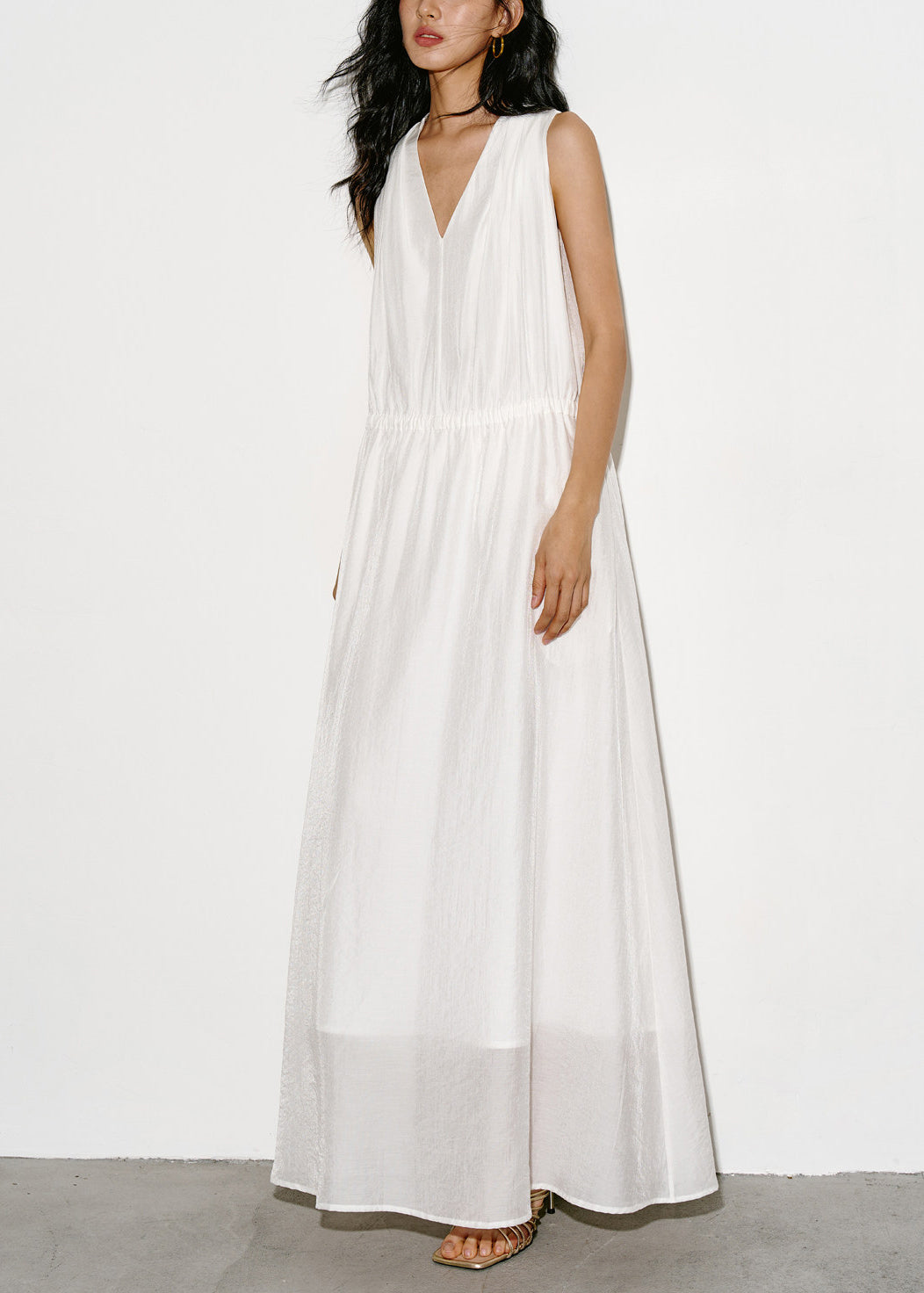 Women's Maxi Dress V Neck Drawstring Sleeveless Casual Summer Style 2