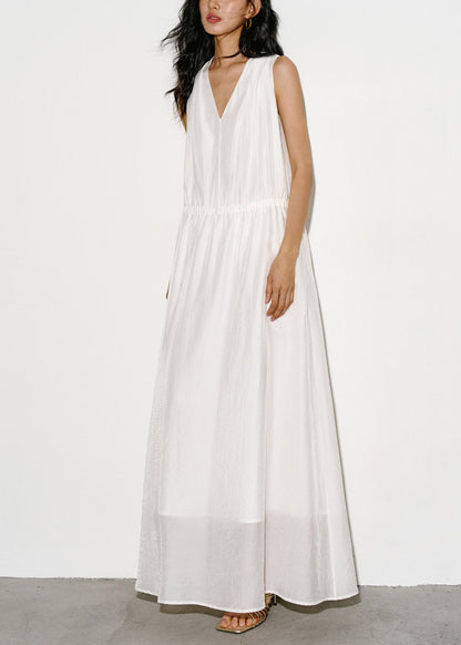 Women's Maxi Dress V Neck Drawstring Sleeveless Casual Summer Style 2