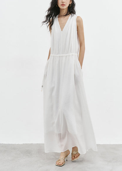 Women's Maxi Dress V Neck Drawstring Sleeveless Casual Summer Style 3