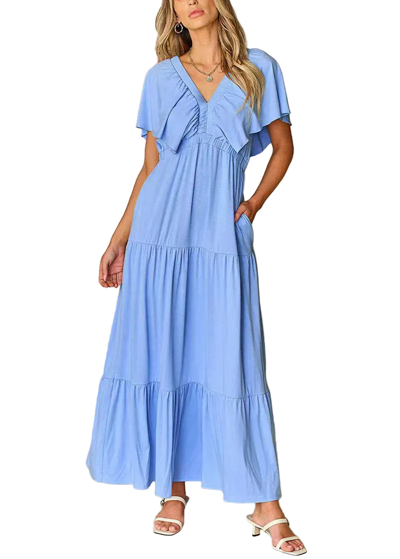 Women's Maxi Dress V Neck High Waist Summer Style 0