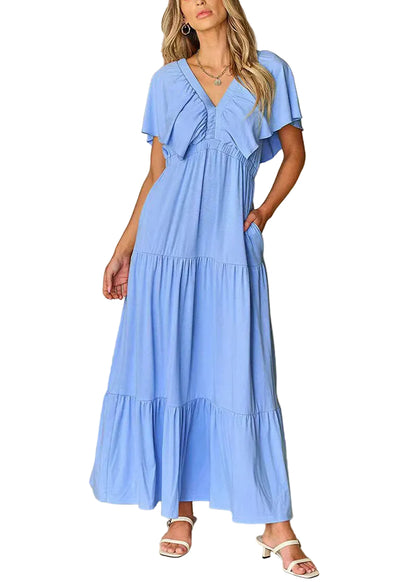 Women's Maxi Dress V Neck High Waist Summer Style 0