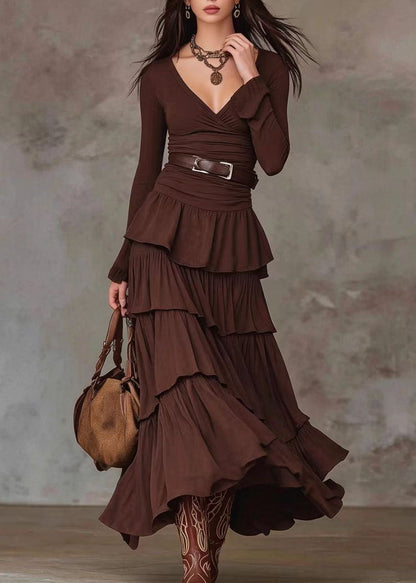 Women's Maxi Dress V Neck Layered Long Sleeve 1