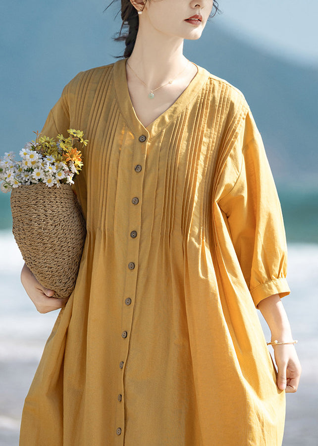 Women's Maxi Dress V Neck Loose Fit Three Quarter Sleeve 4