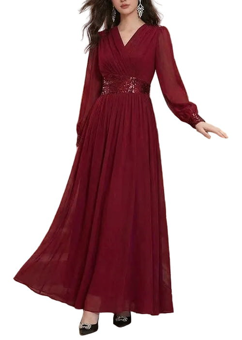 Women's Maxi Dress V Neck Patchwork Sequins Summer Style 0