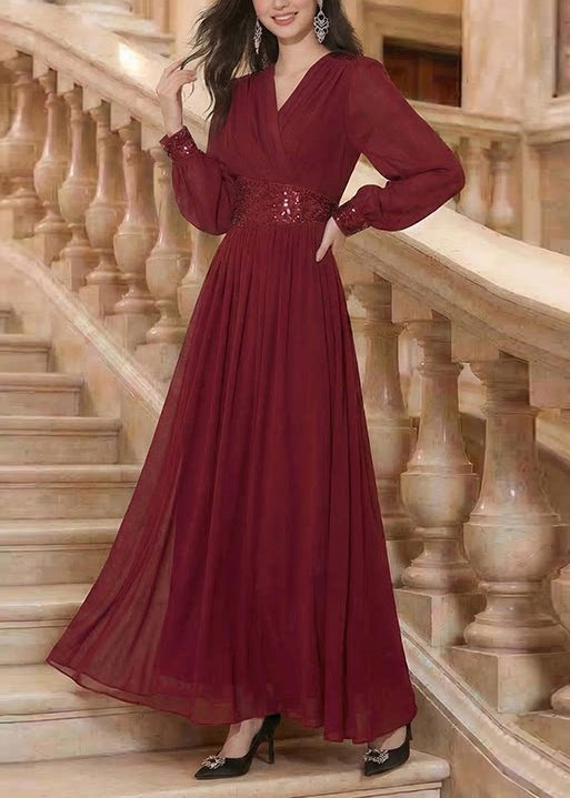 Women's Maxi Dress V Neck Patchwork Sequins Summer Style 1
