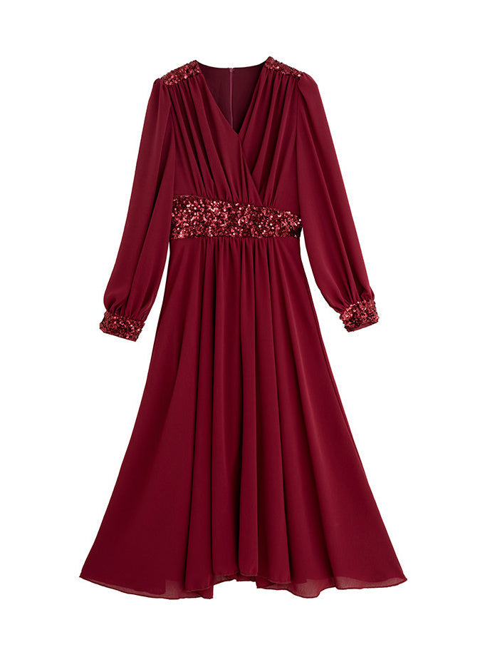 Women's Maxi Dress V Neck Patchwork Sequins Summer Style 4