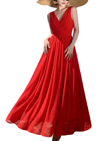 Women's Maxi Dress V Neck Patchwork Sleeveless 0