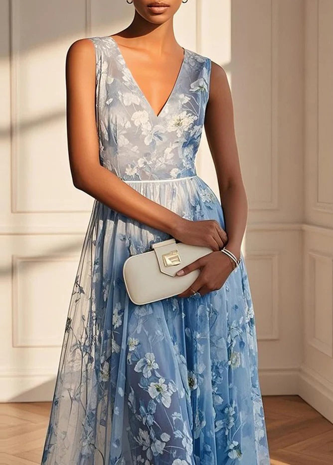 Women's Maxi Dress V Neck Patchwork Sleeveless 1