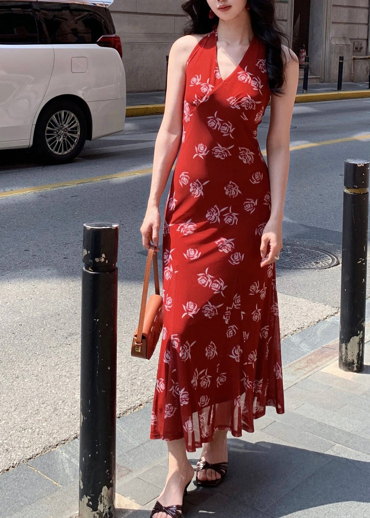 Women's Maxi Dress V Neck Patchwork Tulle Summer Style 2