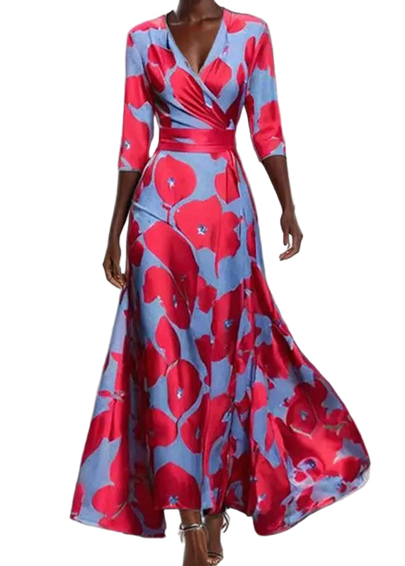 Women's Maxi Dress V Neck Printed Half Sleeve 0