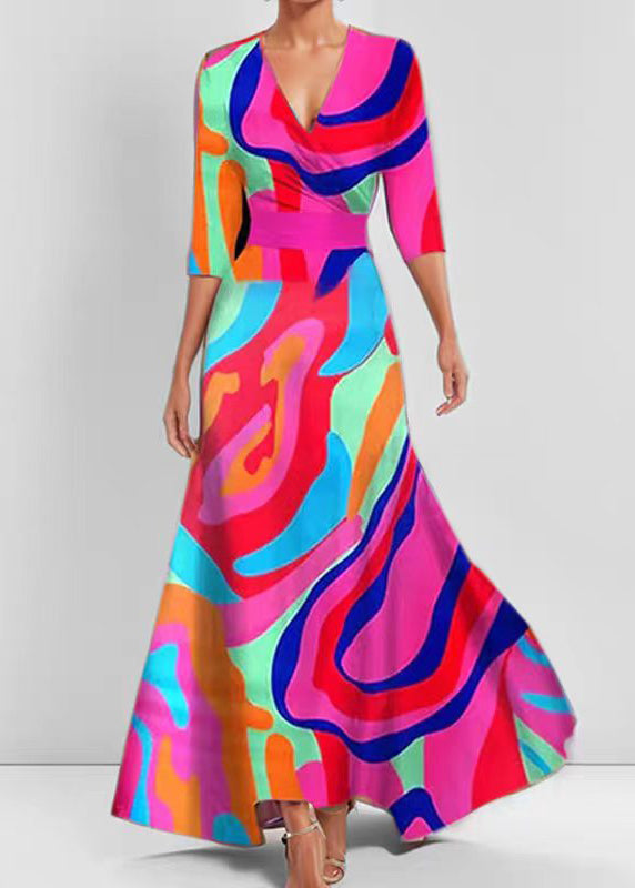 Women's Maxi Dress V Neck Printed Half Sleeve 1