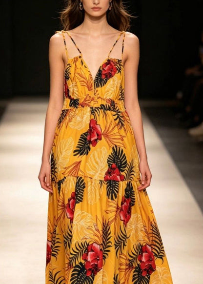 Women's Maxi Dress V Neck Printed Spaghetti Strap Sundress 2