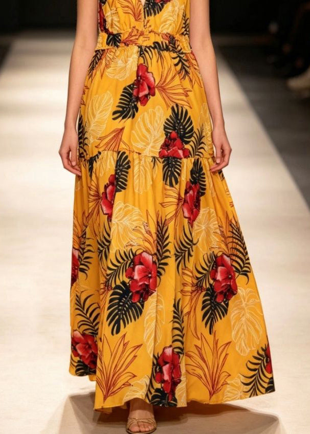 Women's Maxi Dress V Neck Printed Spaghetti Strap Sundress 4
