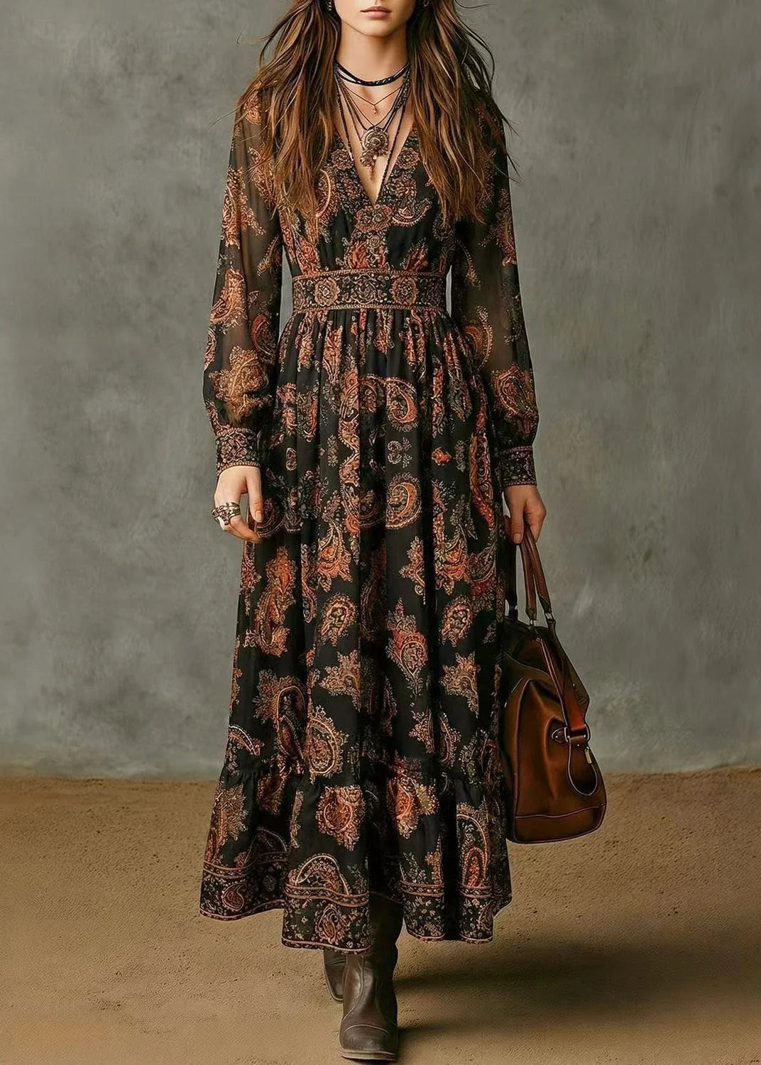 Women's Maxi Dress V Neck Printed Vacation Style 2