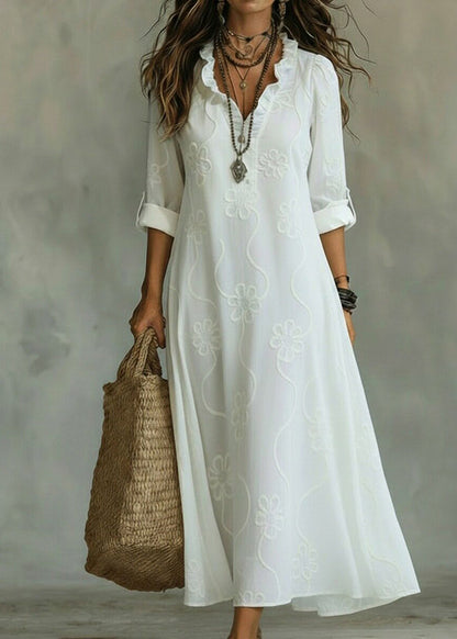 Women's Maxi Dress V Neck Ruffled Long Sleeve 1