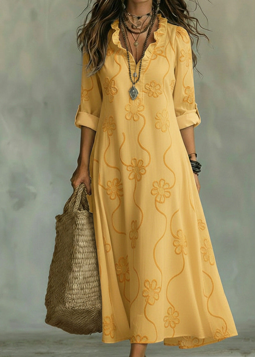 Women's Maxi Dress V Neck Ruffled Long Sleeve 2