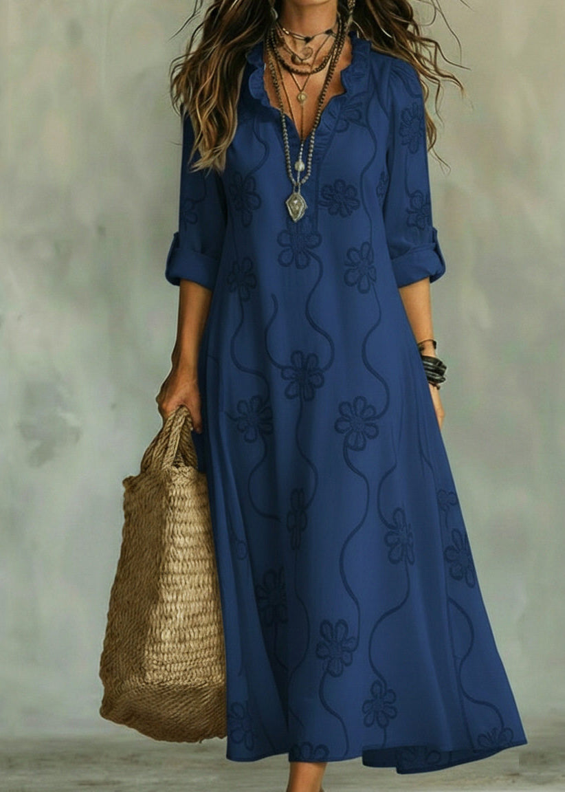Women's Maxi Dress V Neck Ruffled Long Sleeve 3
