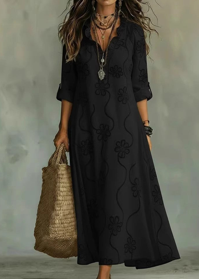 Women's Maxi Dress V Neck Ruffled Long Sleeve 4