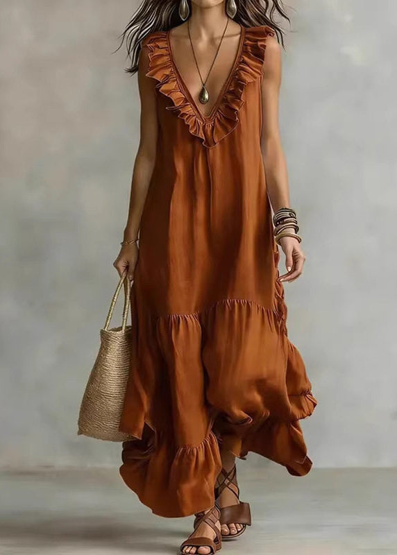 Women's Maxi Dress V Neck Ruffled Patchwork Casual 1
