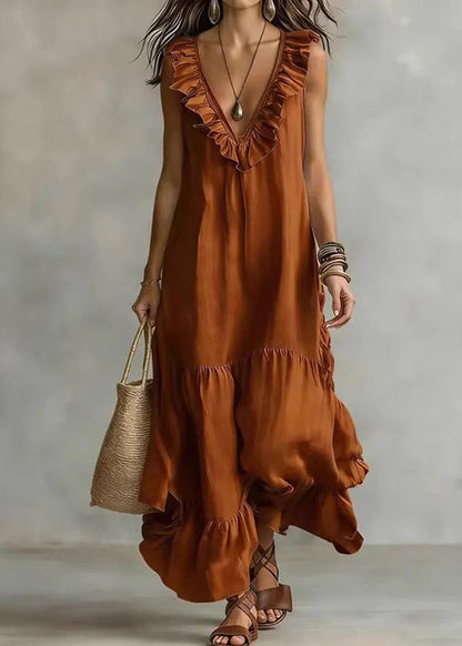 Women's Maxi Dress V Neck Ruffled Patchwork Casual 1
