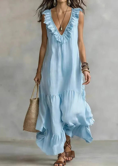 Women's Maxi Dress V Neck Ruffled Patchwork Casual 2