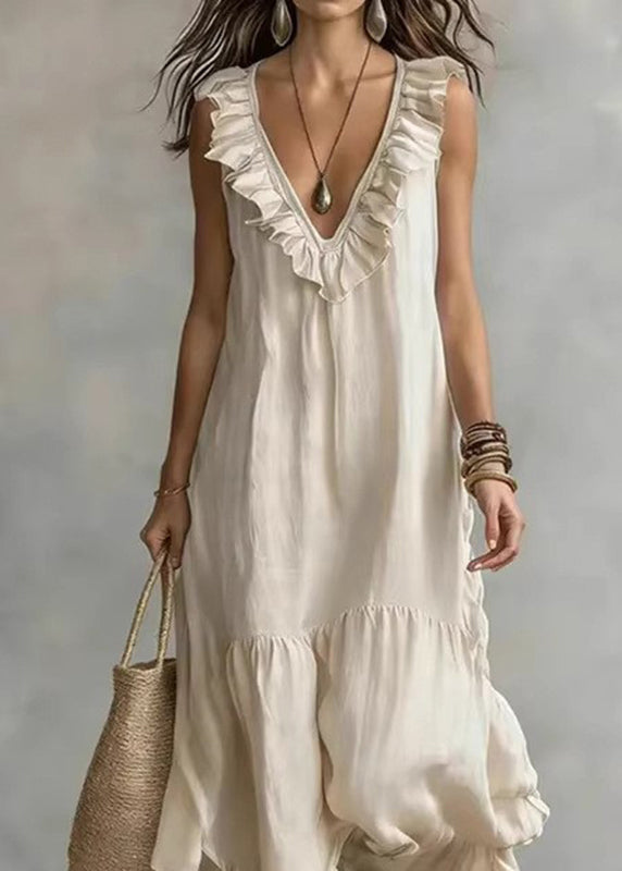 Women's Maxi Dress V Neck Ruffled Patchwork Casual 3