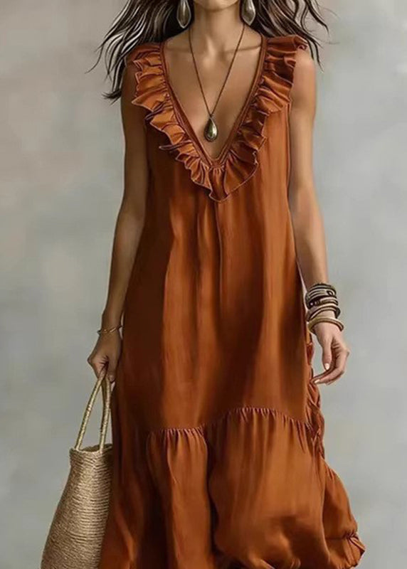 Women's Maxi Dress V Neck Ruffled Patchwork Casual 4