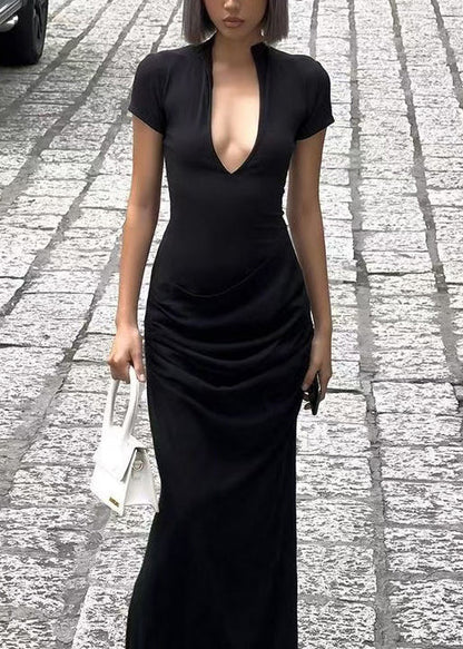 Women's Maxi Dress V Neck Side Open Short Sleeve 1