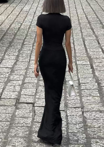 Women's Maxi Dress V Neck Side Open Short Sleeve 4
