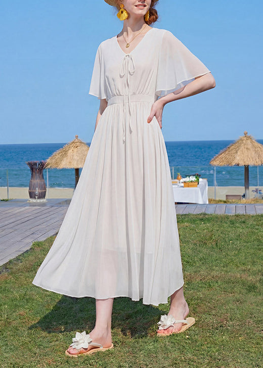 Women's Maxi Dress V Neck Wrinkled Patchwork Style 1