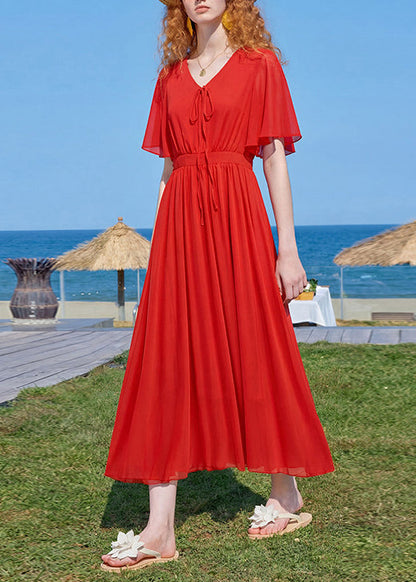 Women's Maxi Dress V Neck Wrinkled Patchwork Style 2