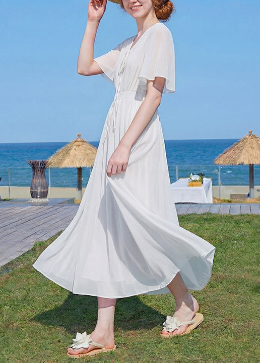 Women's Maxi Dress V Neck Wrinkled Patchwork Style 3