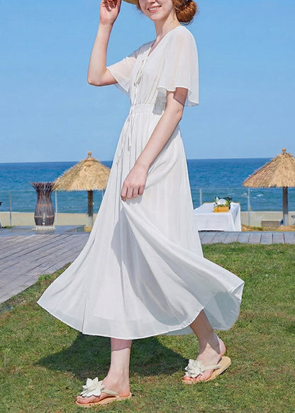 Women's Maxi Dress V Neck Wrinkled Patchwork Style 3