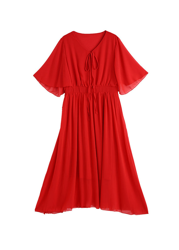 Women's Maxi Dress V Neck Wrinkled Patchwork Style 4