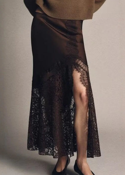 Women's Maxi Skirt Fitted Side Open Lace Patchwork 0