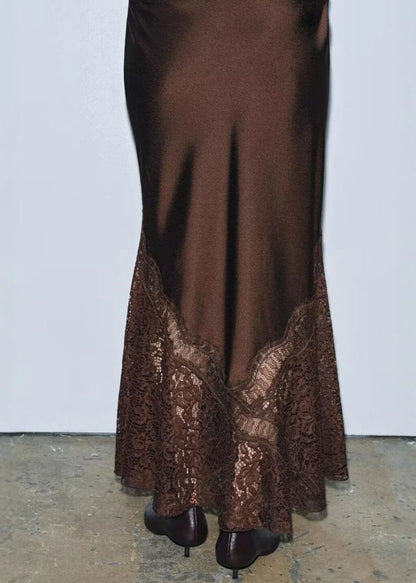 Women's Maxi Skirt Fitted Side Open Lace Patchwork 1