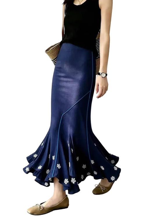 Women's Mermaid Skirt Asymmetrical Floral High Waist 0