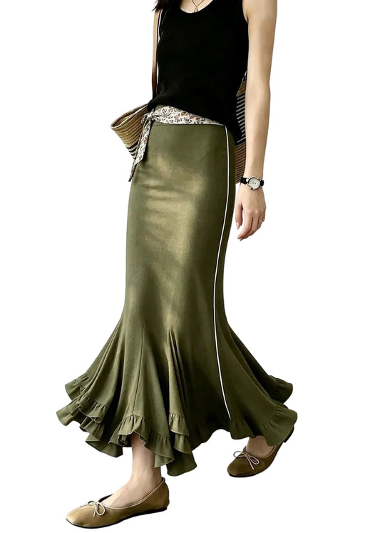 Women's Mermaid Skirt High Waist Ruffled Side Stripe 0