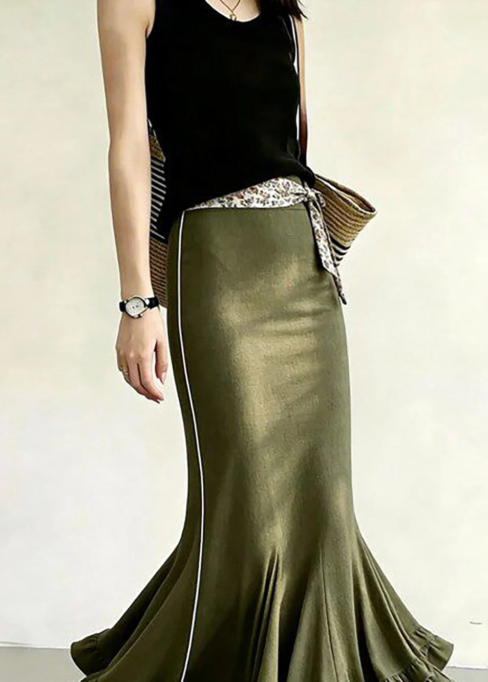 Women's Mermaid Skirt High Waist Ruffled Side Stripe 3