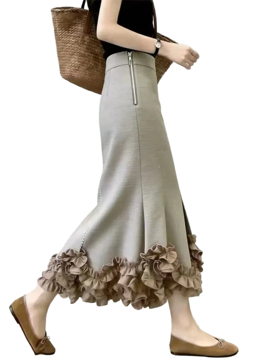 Women's Mermaid Skirt Ruffled Side Zipper High Waist 0