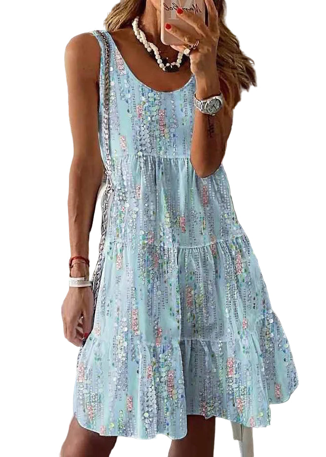 Women's Mid-Length Dress O-Neck Printed Casual 0