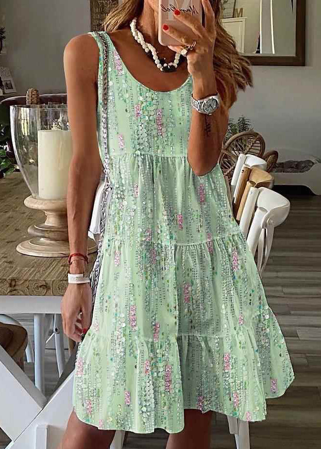 Women's Mid-Length Dress O-Neck Printed Casual 1