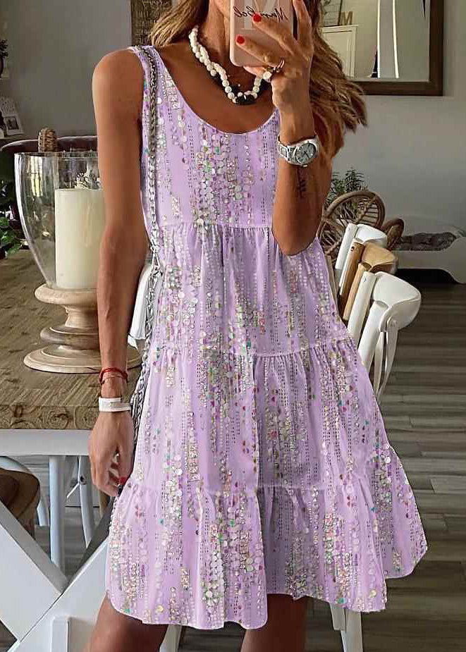 Women's Mid-Length Dress O-Neck Printed Casual 2