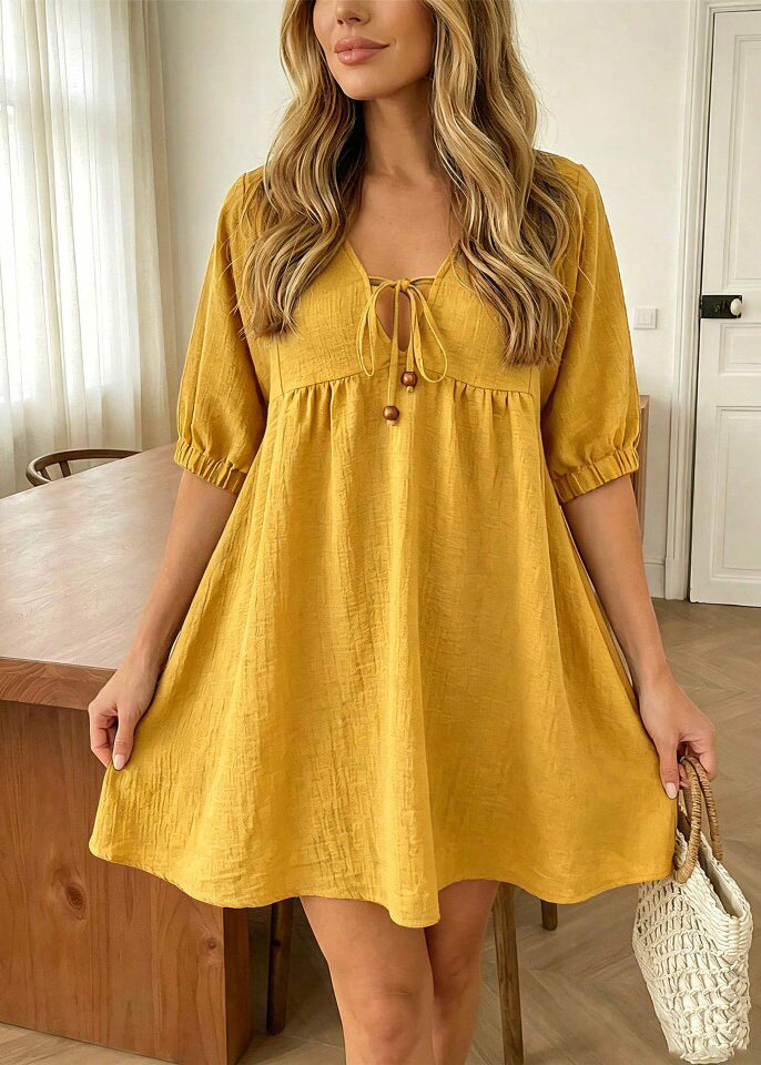 Women's Mid-Length Dress V Neck Tie Lace Half Sleeve 1